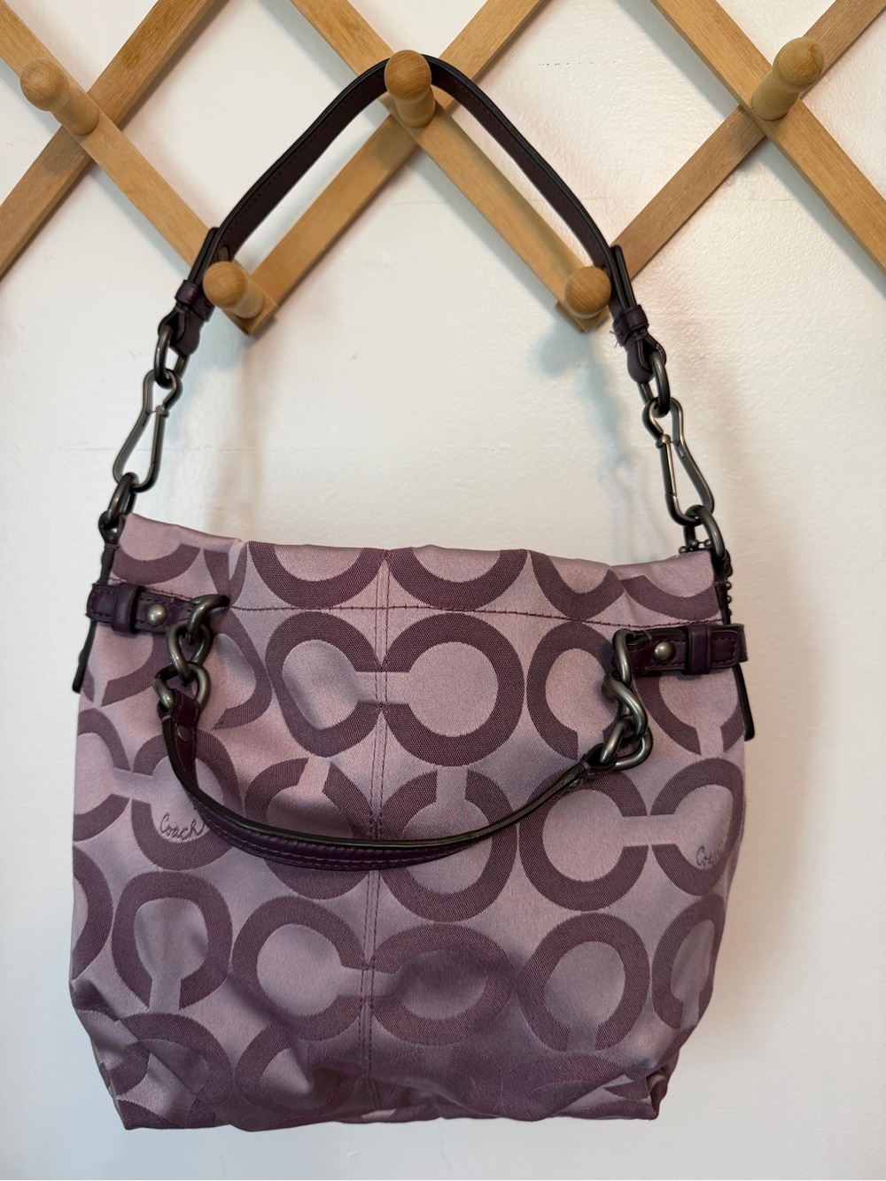 COACH BROOKE Op Art Signature C Sateen HOBO Purse Purple Vtg Y2K 14147